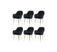 Lot de 6 chaises de salle à manger HWC-F18 - Design rétro - Velours noir - Pieds dorés