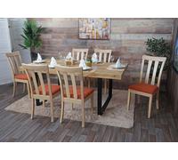 Mendler 6X Chaise de Salle à Manger HWC-G46 Tissu/Textile Bois Massif Cadre Naturel Orange