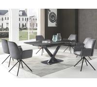 6x Chaise de salle à manger HWC-G67, chaise de cuisine, pivotante, auto-position velours, gris foncé