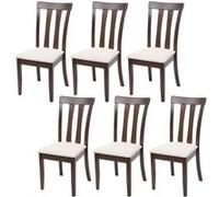 6x chaise de salle à manger HWC-G46, tissu, en bois massif châssis foncé, beige