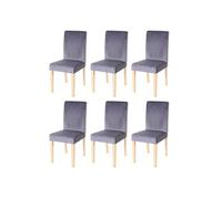 6x chaise de séjour Littau, fauteuil, velours tissu gris, pieds clairs