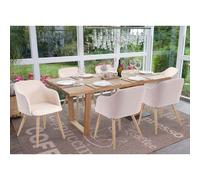 6x chaise de séjour/salle à manger HWC-D71, design rétro, accoudoirs, tissu couleur crème-beige