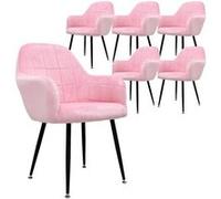 ECD Germany Lot de 6 Chaises de Salle à Manger - Rose - Style Rétro - Assise rembourrée en Velours - Pieds en métal - avec Dossier