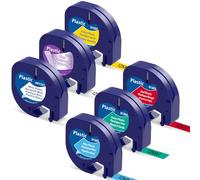 6x coloré Étiqueteuse Plastique Compatibles avec Dymo LetraTag Ruban 12mm | Bleu/Vert/Blanc/Transparent/Rouge/Jaune plastique，Compatibles avec Dymo LetraTag Ruban 200B Plus lt100h lt100t qx50