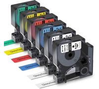 6x Compatible Ribbon for D1 12 mm x 7 m for Labelmanager 160 LM280 360 420P,Compatible with D1 Black on Transparent/White/Yellow/Red/Green/Blue