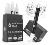 6x Crayon Craie Liquide Effaçable-1mm À 15mm Pointes Interchangeables-Marqueur Craie Blanc-Marqueur Craie Effacable Tableau Noir-Stylo Ardoise Blanc-Feutre Pour Verre Effacable.[Y310]