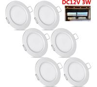 6x DC 12V LED Spot encastrable Camping-car LED Spot à intensité variable, Plafond plat LED Spots,3W 15LEDs Spots de plafond pour RV Bateau Caravane Armoire,Blanc chaud