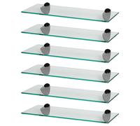 6x Étagères de Salle de Bain en Verre Flottant 50cm Clair/Noir Douche Stockage