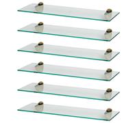 6x Étagères de Salle de Bain en Verre Flottant 60cm Clair/Or Douche Stockage Mur