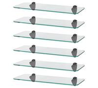 6x Étagères de Salle de Bain en Verre Flottant Arrondies 40cm Clair/Noir