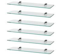 6x Étagères de Salle de Bain en Verre Flottant Arrondies 50cm Clair/Chrome
