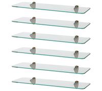 6x Étagères de Salle de Bain en Verre Flottant Arrondies 50cm Clair/Or Stockage