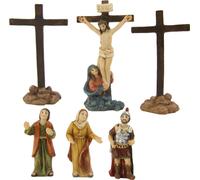 6x FADEDA Personnages de la Passion : Crucifixion + 2 croix / hauteur:5 cm / peints à la main / figurines de crèche détaillées - Noël Table Décoration Accessoires de crèche