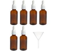 6x Flacon verre ambré 5ml, 10ml, 15ml, 20ml, 30ml, 50ml, 100ml et pipette compte-gouttes blanche + Entonnoir : huiles essentielles, eaux florales, parfums, lotions cosmétiques, cuisine.. (50ML)