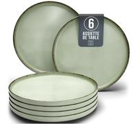 6x Grandes assiettes en grès Rustic - Assiettes de table modernes résistantes au lave-vaisselle - Set d'assiettes stylées pour 6 personnes en Vert Menthe - Service de vaisselle pou