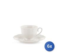 6x H&h Paquets 6 Tasses Café avec Le Plat Festonnée Blanc En Neuf Bone China