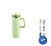 6X H&H Tasse Isotherme En Acier Inox 18/10 Avec Paille Lt. 0,9 Couleur Misto