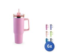 6x H&h Tasse Thermique en Acier Inoxydable 18/10 Avec Paille Lt. 1,2 Mélange