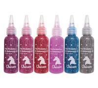 6x Interdruk colle scintillante 3D licorne en 6 couleurs scintillantes a 50ml