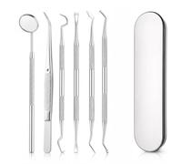 6x Kit Détartrage Dentaire Acier Inoxydable | Instruments avec Miroir, Pince et Sonde, Boîte Métallique pour Soin des Dents