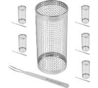 6x LANDMANN Panier à barbecue rond avec fourchette en acier inoxydable 20x9cm Accessoires pour barbecue Panier à légumes Camping