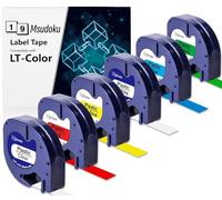 6x Msudoku Compatible avec Dymo Letratag 16951 91221-91225 Etiquette | Ruban Letra tag 12mm x 4m Plastique Noir sur Blanc Transparent/Jaune/Rouge/Vert/Bleu Remplacement pour Dymo LT-100H XR LT100T