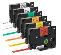 6x Multicolore Laminated 12mm 0.47 Compatible avec Ruban Brother P-touch | Blanc/Transparent/Vert/Orange/Jaune/Rouge,Compatible avec Brother P-touch PT-H110 H200 H100LB H107B H105 E110VP 1000 D210