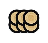 vidaXL Napperons 6 pcs Naturel et noir 38 cm Jute et coton Noir