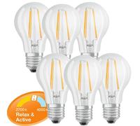 6x Osram LED Filament A60 7W=60W E27 Verre Clair Relax & Active