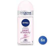 6X Pack Nivea Déodorant Roll-On Pearl & Beauty Femme