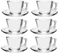 Pasabahce Vela Service Tasses à Thé avec Assiettes, Verre, Transparent, 6 Pièces