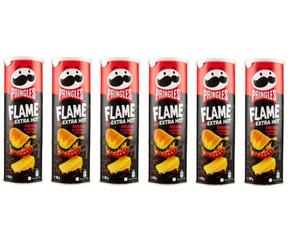6x Pringles Flame Extra Hot Fromage & Piment Snack Salé au Goût de Fromage épicé Snack salé à la saveur de fromage épicé 160g