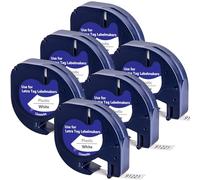 6x Ruban Étiqueteuse Yuanqimm Compatible pour Dymo Letratag 12mm x 4m pour Dymo 91221 91201 S0721610 Étiquette Noir sur Blanc 12mm x 4m Plastique Ruban pour LT-100H LT110T LT100T QX50 XR XM 2000 200B