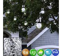 Ensemble de 6 lumières solaires suspendues rondes boule de jardin Lampes de miroir éclats de mosaïque argent décoratifs