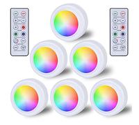 6x Spots LED RGB alimentés par piles avec télécommande, 16 changements de couleur Éclairage de placard Dimmable Éclairage de soubassement Sans fil Lampe LED tactile avec minuteur et fonction mémoire