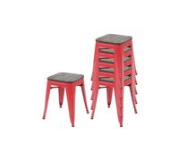 6x Tabouret Hwc-A73 Avec Assise En Bois, Métal Tabouret Siège, Métal Design Industriel Empilable Rouge Multicolore