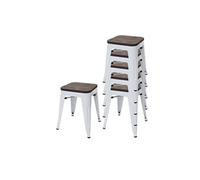 6x tabouret HWC-A73, avec siège en bois, métal, style industriel, empilable blanc