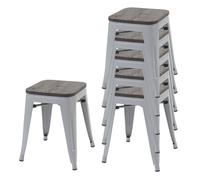 6x Tabouret HWC-A73, avec siège en bois, métal, style industriel, empilable gris