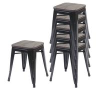 6x Tabouret HWC-A73, avec siège en bois, métal, style industriel, empilable noir