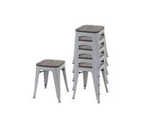 6x Tabouret HWC-A73, avec siège en bois, métal, style industriel, empilable gris