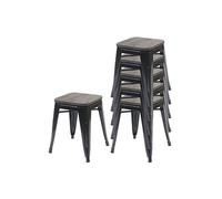 6x Tabouret Hwc-A73, Avec Siège En Bois, Métal, Style Industriel, Empilable Noir Multicolore