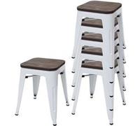 6x Tabouret Hwc-A73, Avec Siège En Bois, Métal, Style Industriel, Empilable Blanc Multicolore