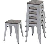 6x Tabouret HWC-A73, avec siège en bois, métal, style industriel, empilable gris