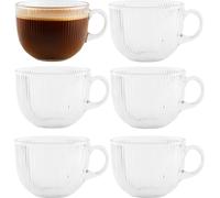 6x Tasse en verre avec anse 500ml - Grand verre à thé/café en verre - Lavable au lave-vaisselle, passe au micro-ondes, design rainuré