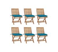 vidaXL 6x Teck Solide Chaises Pliables de Jardin avec Coussins Chaises de Terrasse Sièges de Patio Sièges de Salle à Manger d'Extérieur bois de teck G