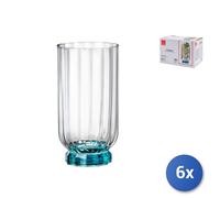 6X Verre Florian En Verre Transparent Pied Bleu Pour Boisson 43Cl