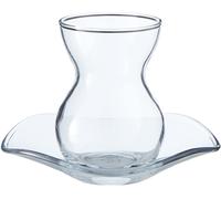 Pasabahce Cay Bardagi Lot de 6 Tasses à Thé + 6 Soucoupes en Verre Rondes de 200 ml, Modernes, Réutilisables, Passe au Lave-vaisselle