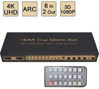 6X2 HDMI Switch 6 in 2 Out Switcher Splitter avec sortie optique & audio G/D Support Ultra HD 4K x 2K,3D 1080p,ARC,PIP AU Plug