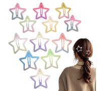 6x6cm & 6x4cm Gradient Star Hair Clips For Girls | 12-Piece Metal Crush-Pattern Barrette Set | Multicolor Festival Concert Party Hair Accessory | Glittery Holders For Kids Women Carnival