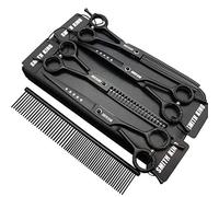 7,0 Zoll Professional Set de ciseaux de toilettage pour chiens Gerade & Ausdünnen & Gebogen & Chunker & Kamm 5 Stück in 1 Set für Linkshänder & Rechtshänder